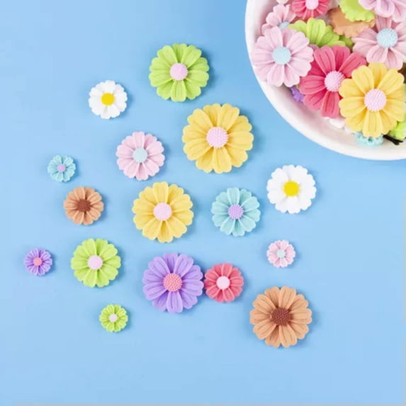 U8MO Craft DIY Mixed Color Flatback Resin Daisy Flower Cabochons Charm 10mm 14mm 22mm-100pcs 10mm
