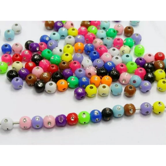 U8MO Craft DIY Mixed Colour Sparkling Silver Dots Acrylic Round Bead 5mm 6mm 8mm 10mm-1000pcs 5mm