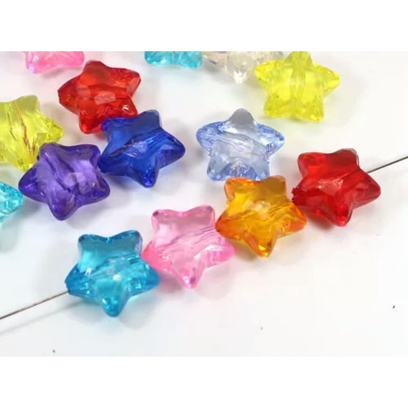 U8MO Craft DIY Mixed Colour Transparent Acrylic Star Charm Beads 11mm-28mm-50Pcs 20mm Faceted