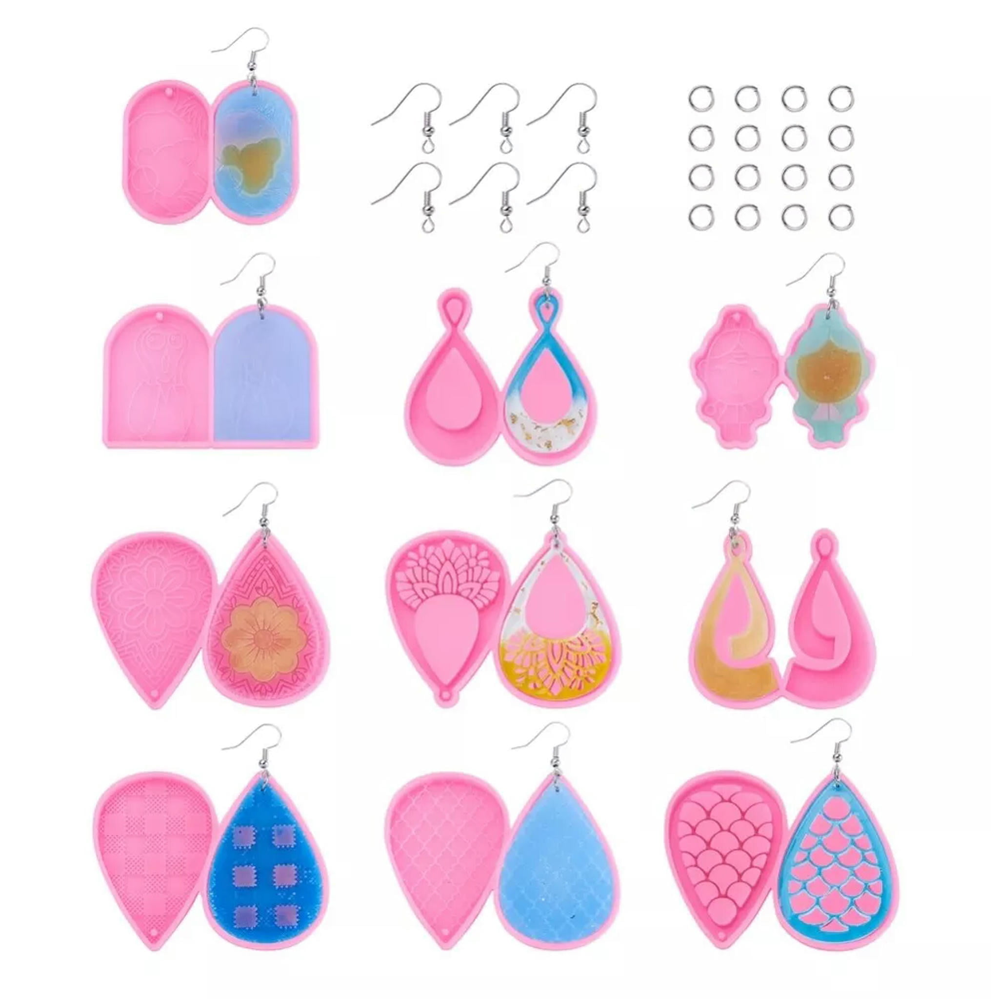 U8MO DIY Dangle Earring with 10pc Silicone Molds& 50pc Jump Rings &50pc Earring Hooks