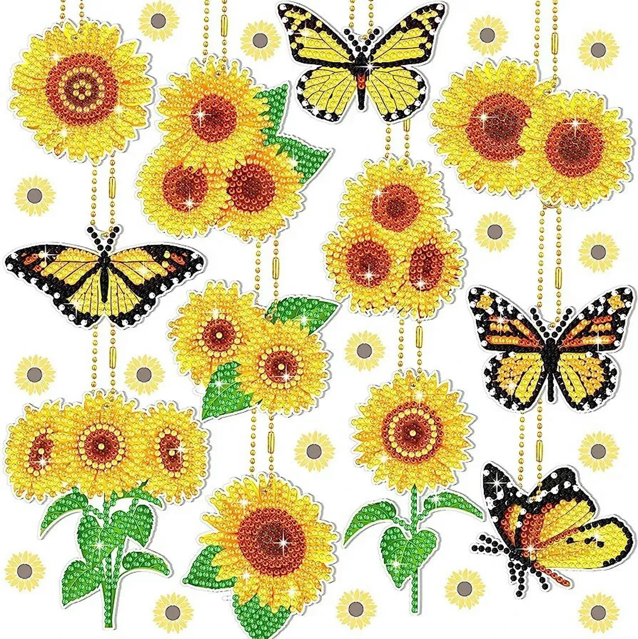U8MO Diamond Painting Key Chains Kit DIY Crafts Sunflower Butterfly Keychain Set 12pc