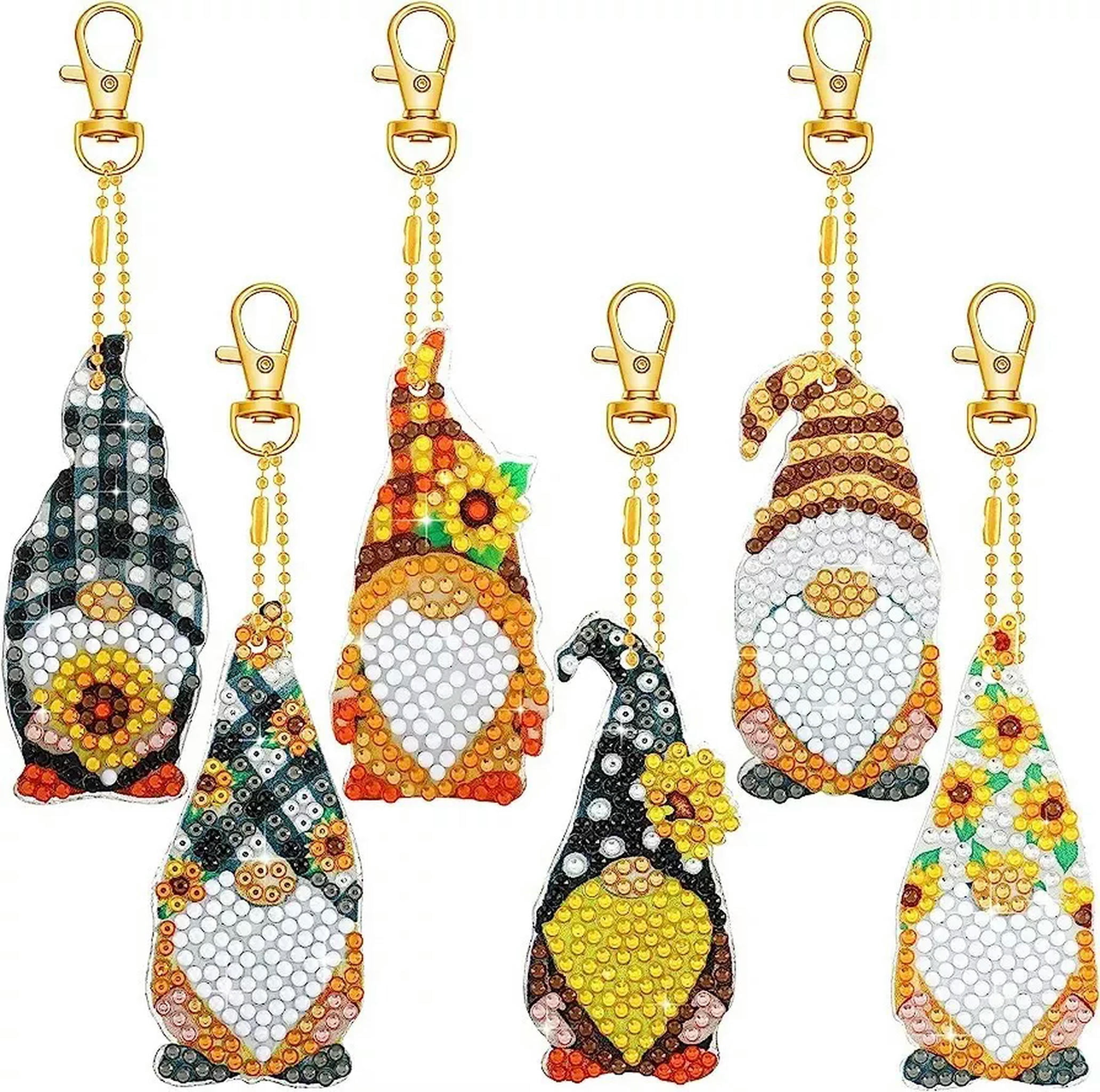 U8MO Diamond Painting Key Chains Kit DIY Crafts Sunflower Gnome 6pcs Keychain Set