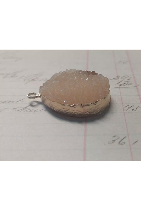 Druzy Teardrop Pendant Gold Edging Faux Quartz Glitter Large 33mm Tan