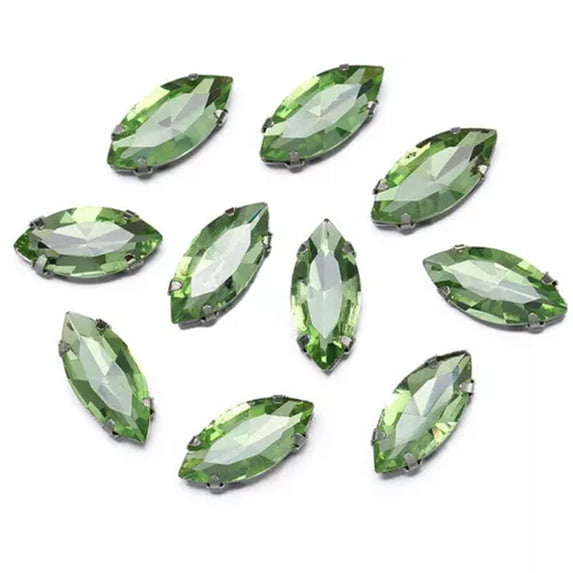 U8MO Eye Rugby Shape Sew on Flatback Crystal Glass Rhinestones Claw Up Craft Beads-13x27mm 10pcs-Light Green