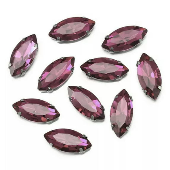 U8MO Eye Rugby Shape Sew on Flatback Crystal Glass Rhinestones Claw Up Craft Beads-13x27mm 10pcs-Reddish Purple
