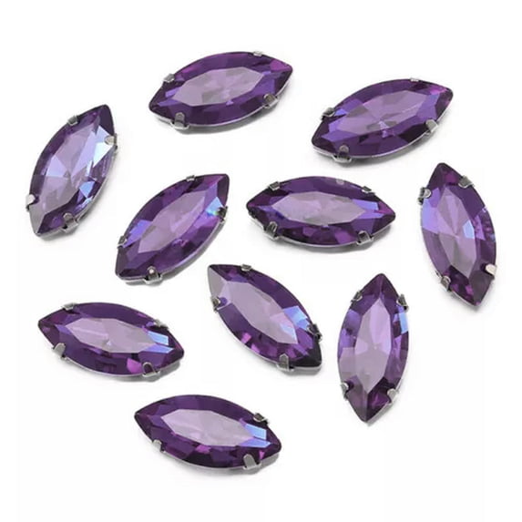U8MO Eye Rugby Shape Sew on Flatback Crystal Glass Rhinestones Claw Up Craft Beads-4x8mm 50pcs-Bluish Purple