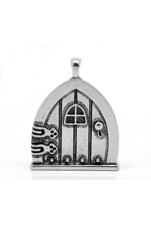 Fairy Door Pendant Antiqued Silver Fairy Tale Charm Large Focal 35mm Locket