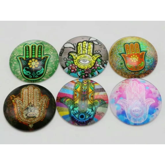 U8MO Flatback 10-25mm Round Photo Image Cover Glass Cabochon Hamsa Hand Cameo Jewelry-20Pcs 20mm