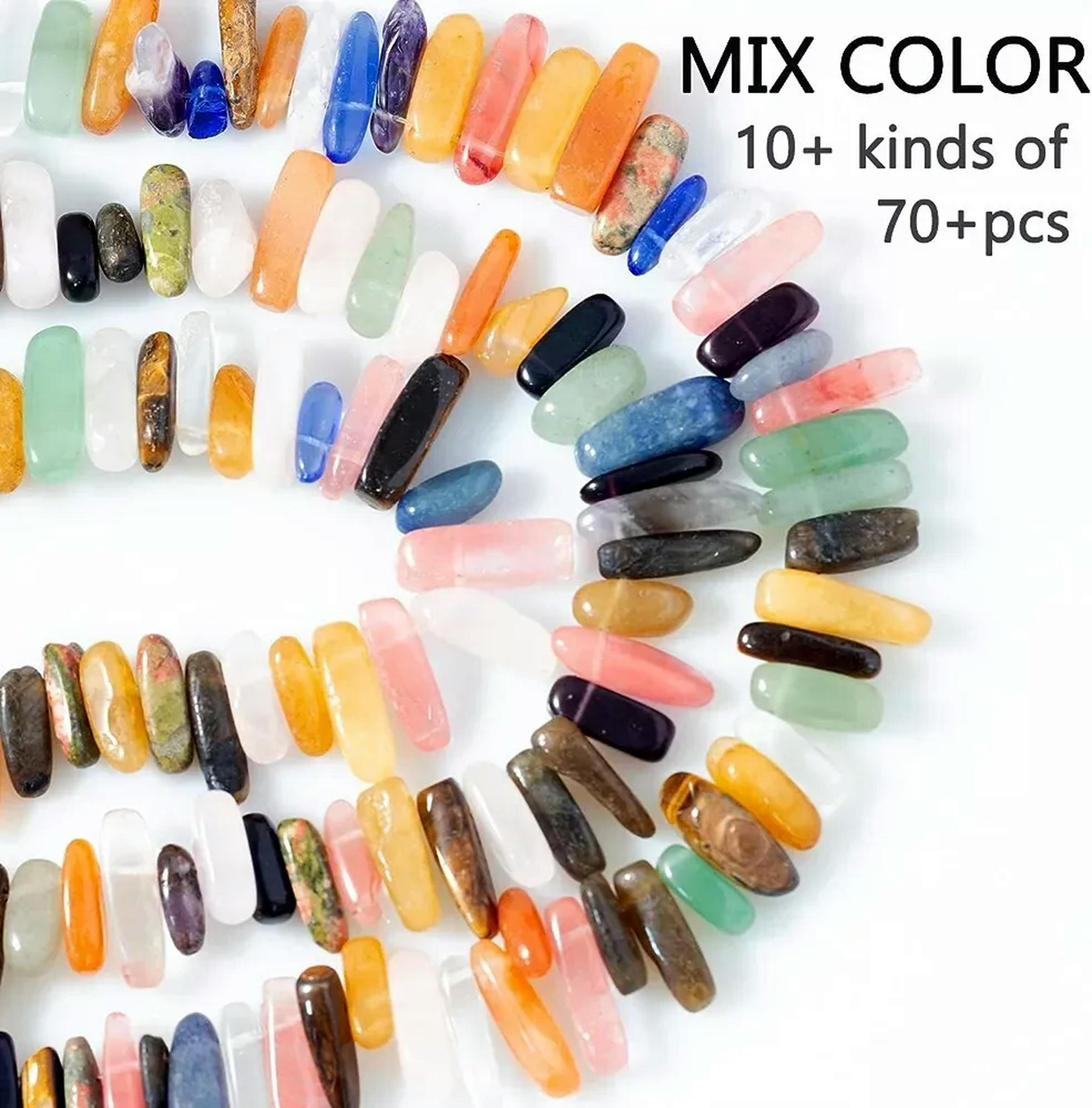 U8MO Gemstone Beads Tumbled Mixed Set Bullet Jewelry Supplies 70pcs Bulk Lot