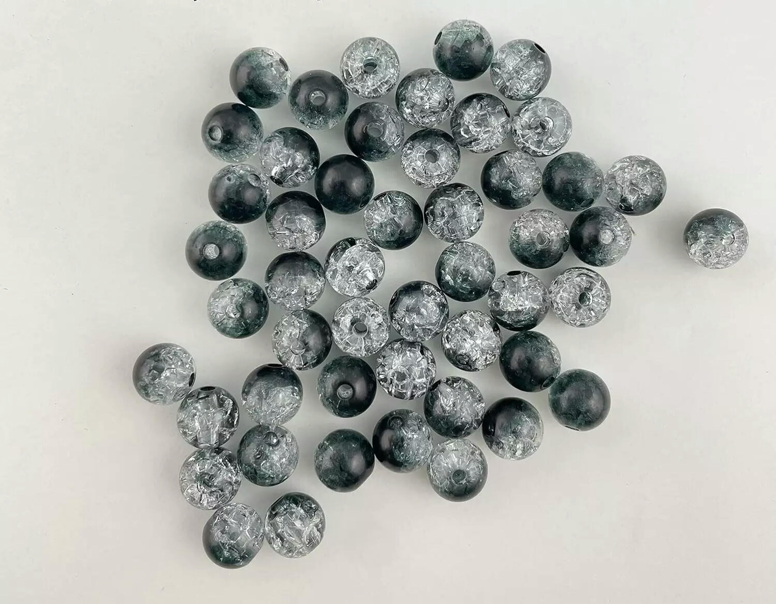 U8MO Glass Beads 12mm Black Clear Crackle Beads Round Bulk Jewelry Making 150pcs