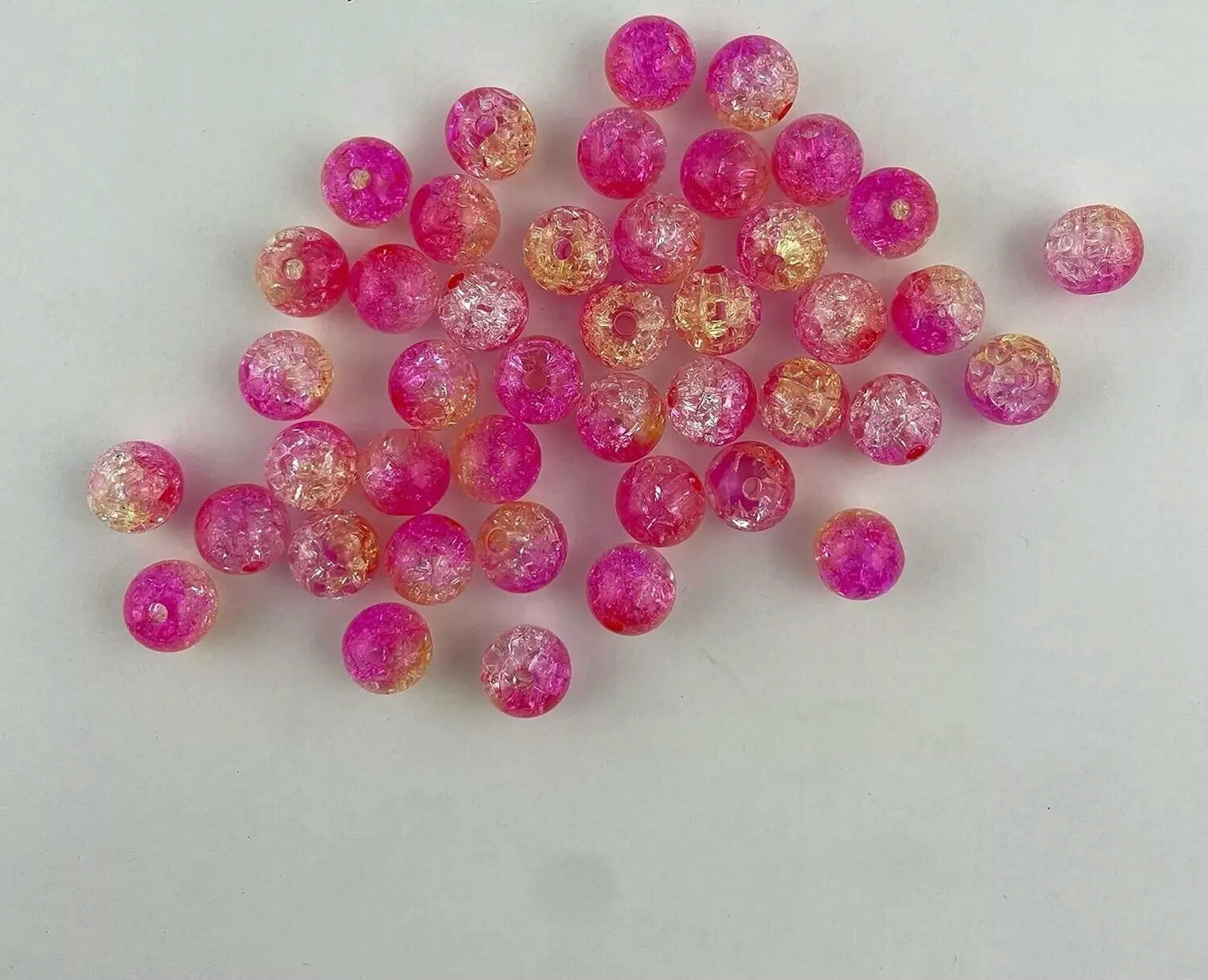 U8MO Glass Beads 12mm Pink Yellow Crackle Beads Round Bulk Jewelry Making 150pcs