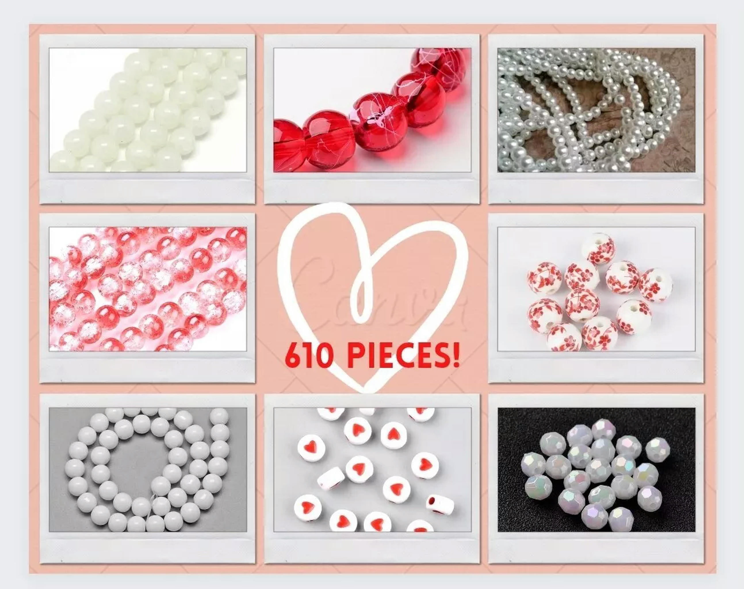 U8MO Glass Beads Bulk Lot Red White 8mm 4mm Porcelain Jewelry Supplies Valentine 610p
