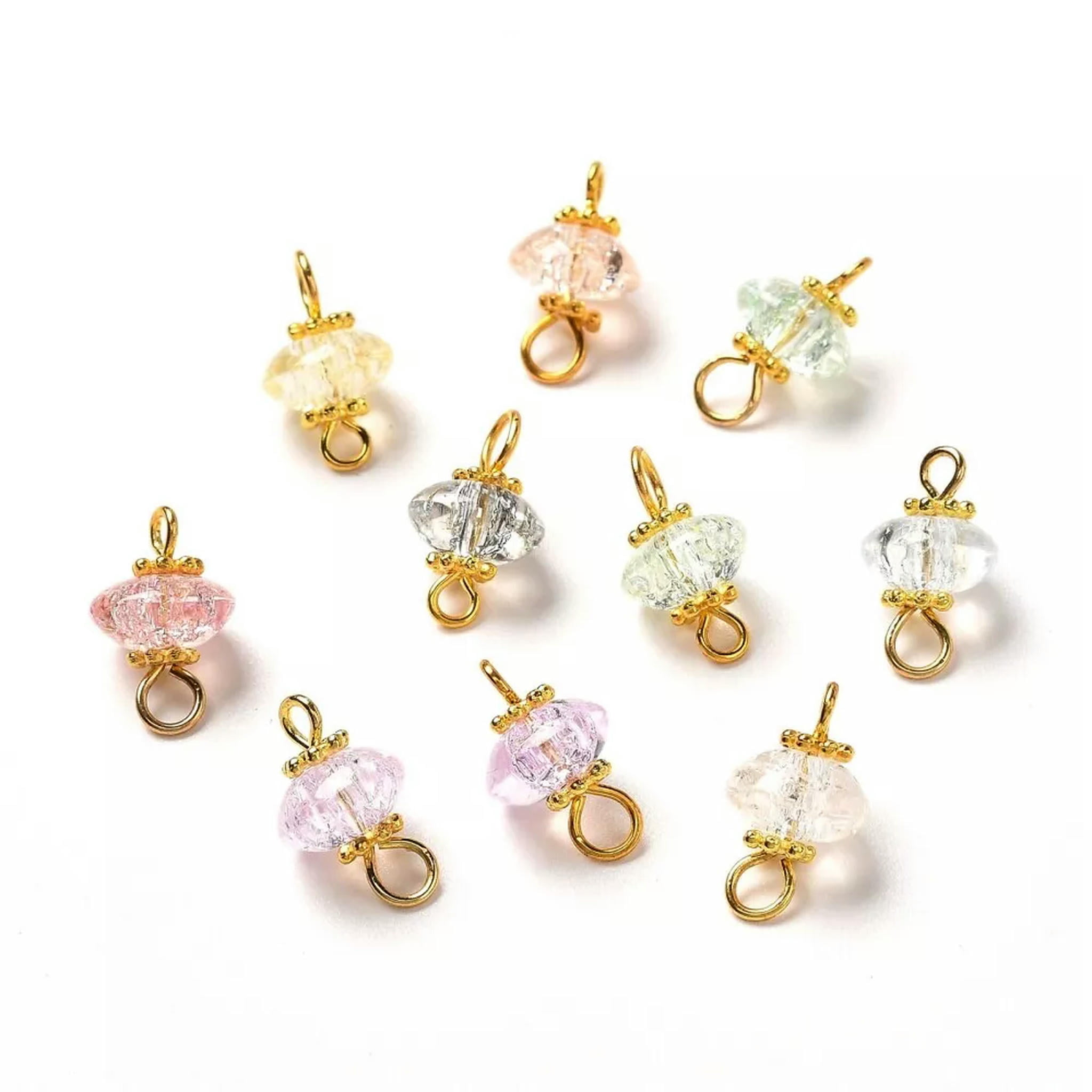 U8MO Glass Charms Mixed Lot Dangle Findings Jewelry 14mm Assorted Set Gold 10pcs