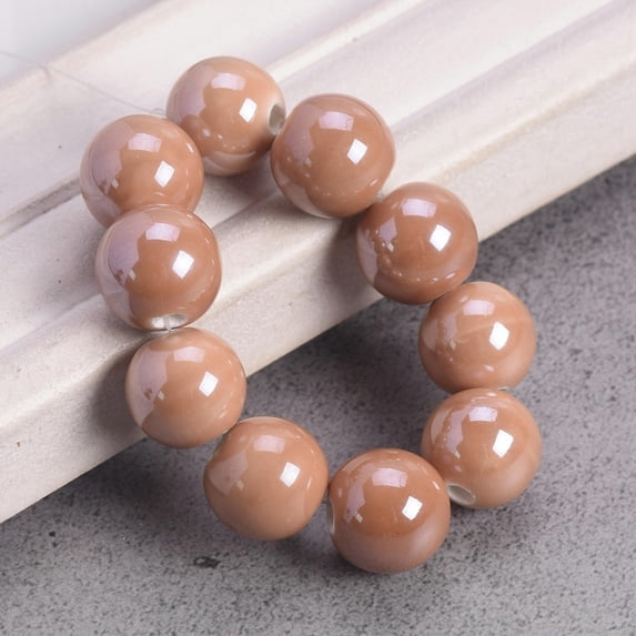 U8MO Glossy Shiny Round 8mm 12mm Ceramic Porcelain Loose Beads For Jewelry Making-Brown-12mm (10pcs)