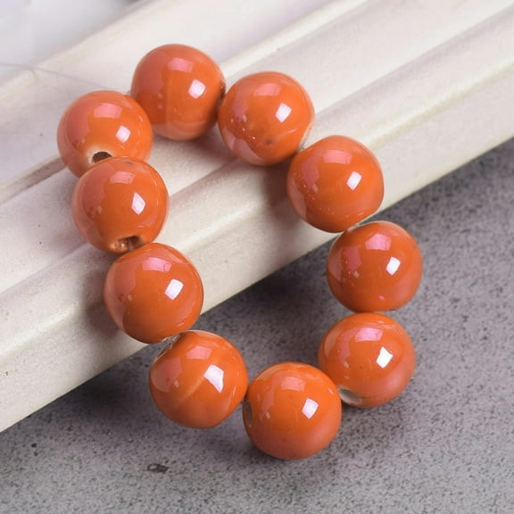 U8MO Glossy Shiny Round 8mm 12mm Ceramic Porcelain Loose Beads For Jewelry Making-Orange-12mm (10pcs)