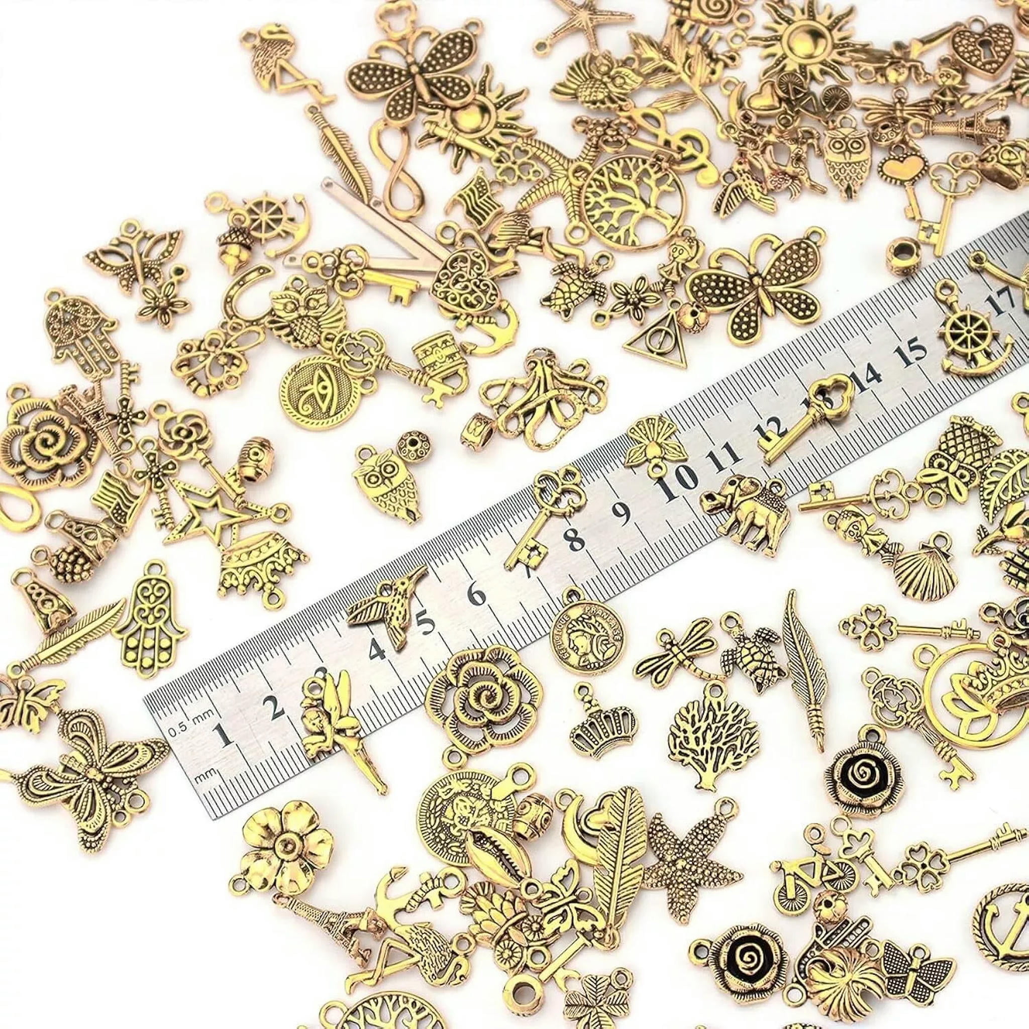 U8MO Gold Charms Set Bulk Jewelry Making Supplies Antiqued Assorted Lot Mixed 200pcs