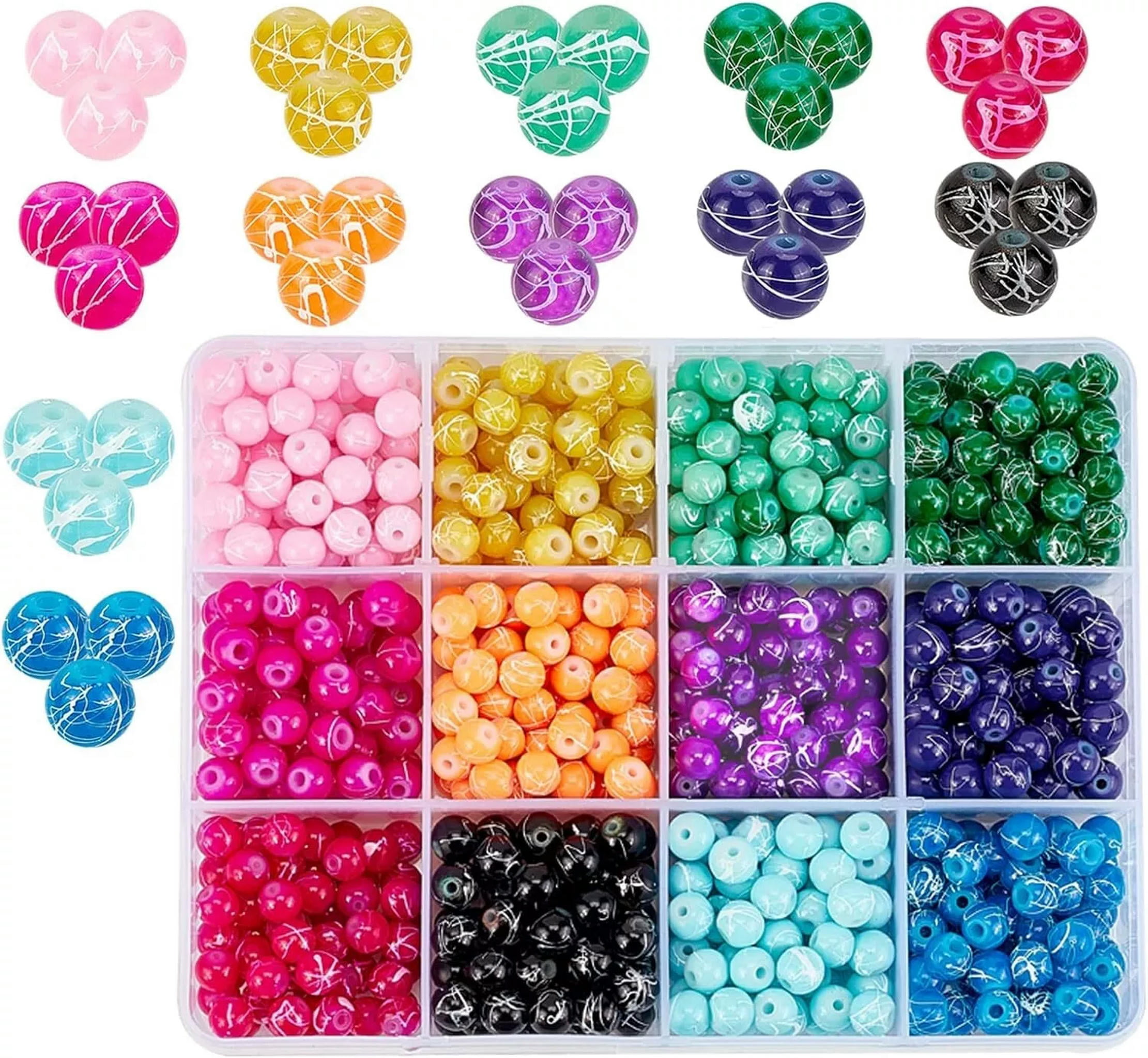U8MO 720 Graffiti Glass Beads 6mm Assorted Lot Mixed Bulk Jewelry Supplies Speckled