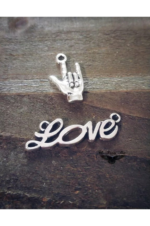 Hand Charms Sign Language Pendants I Love You ASL Set Word Connectors Link 4pcs