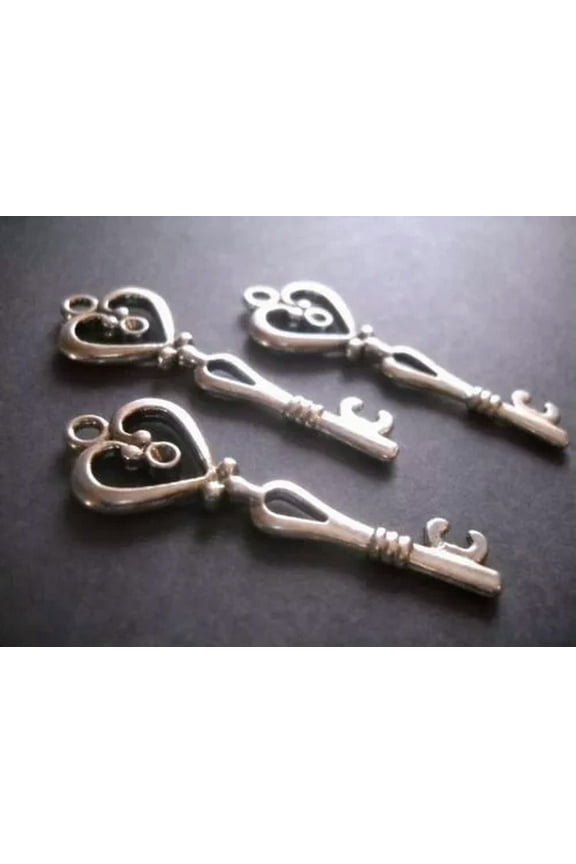 Heart Key Pendants Charms Antiqued Silver Keys Bulk Skeleton Keys 10/25/50/100 -10pcs