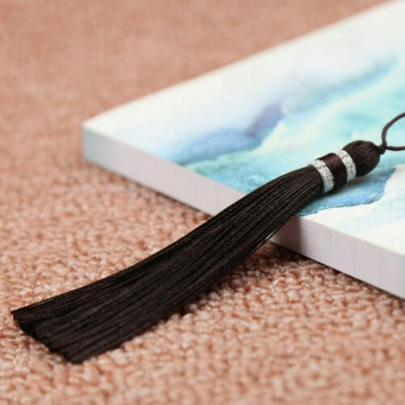 U8MO Hot 9cm Polyester Silk Chinese Knot Bookmark Tassel Trim Craft Pendant DIY-8# dark coffee
