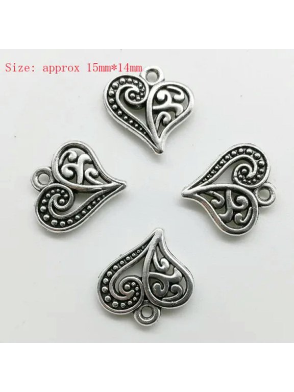 Hot Antique Silver Jewelry Finding Charms Pendants Carfts DIY 77 Styles-12pcs heart