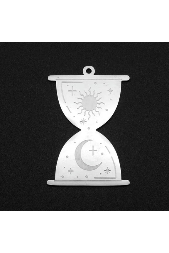 Hourglass Pendant Silver Stainless Steel Charm Laser Cut 33mm Celestial Jewelry