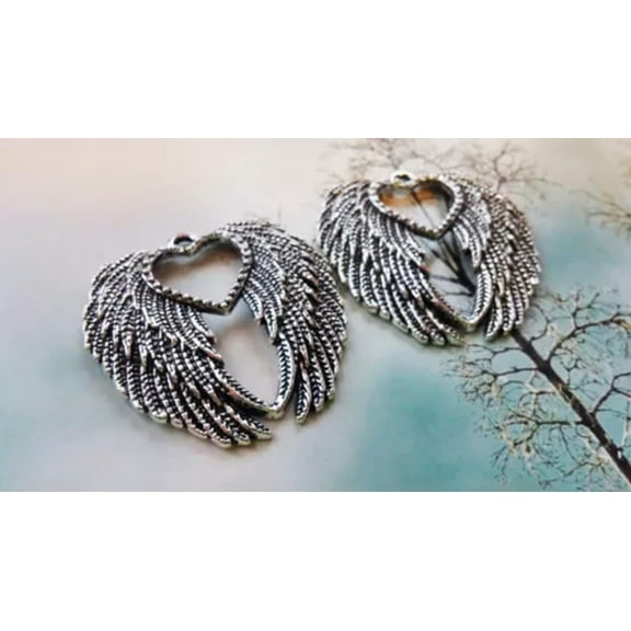 U8MO Large Angel Wing Pendants Antiqued Silver Focal Charms Jewelry Making Supplies -5pcs