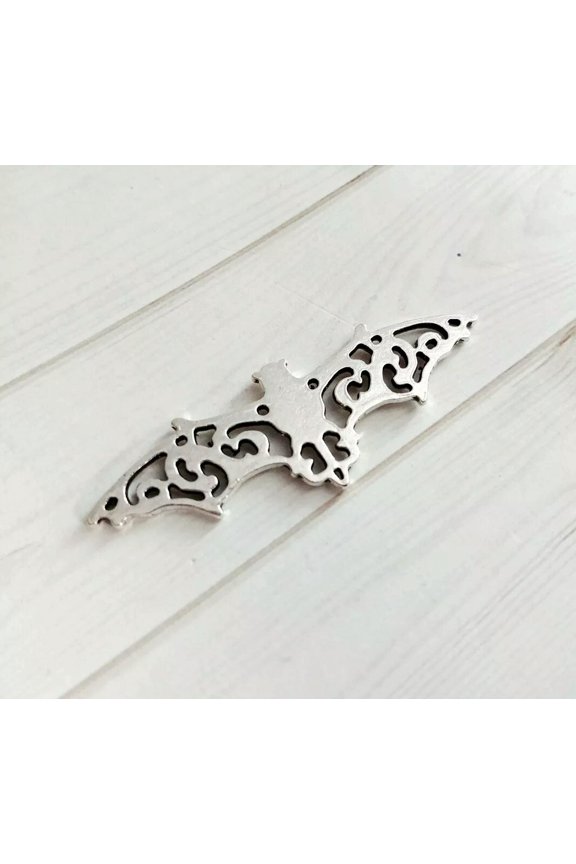 Large Bat Connector Pendant Antiqued Silver Filigree Halloween Link Charm 2.25"