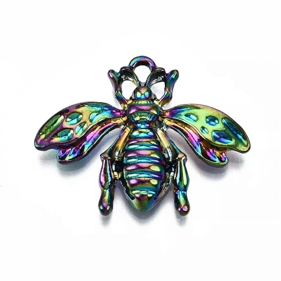 U8MO Large Bee Pendant Bumblebee Rainbow Wasp Charm Queen Hive 31mm Insect Jewelry
