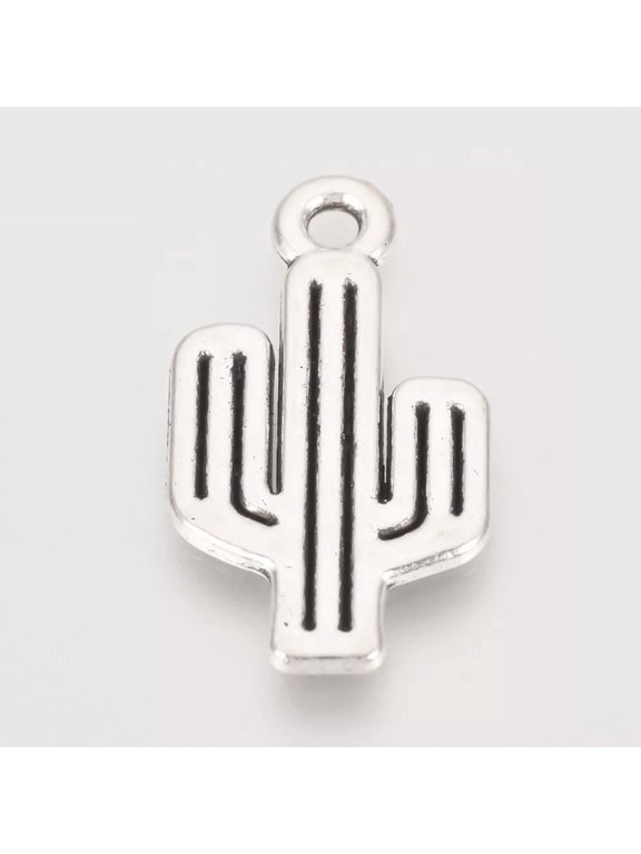 Large Cactus Charms Antiqued Silver Western Pendants Desert Jewelry Texas 25mm 2