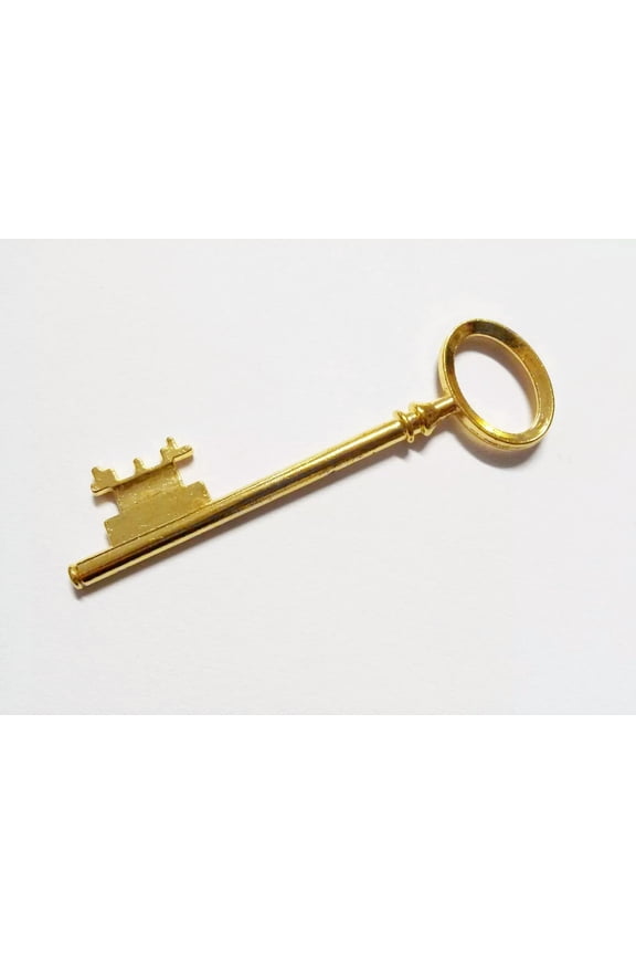 Large Key Pendant Skeleton Key Shiny Gold Tone Big Steampunk Charm 80mm