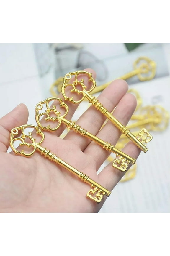 Large Key Pendants Gold Skeleton Keys Santa Keys Christmas 3 Inches Big 20 Bulk