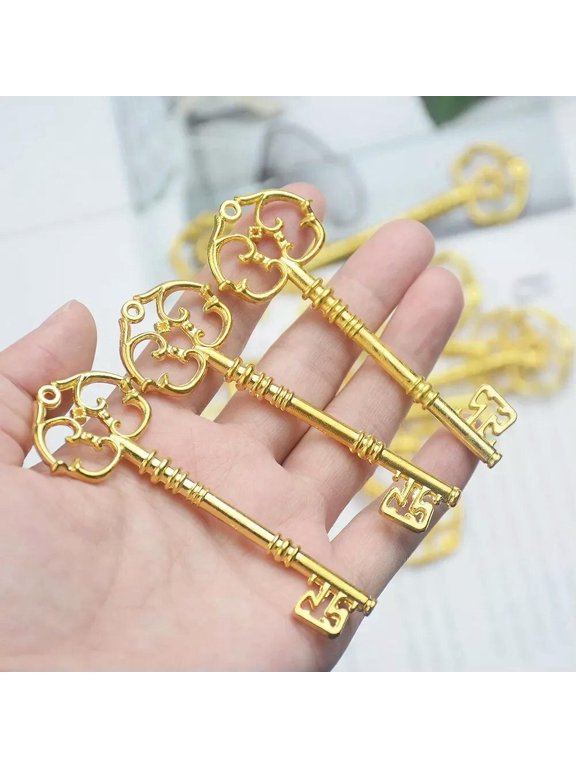 Large Key Pendants Gold Skeleton Keys Santa Keys Christmas 3 Inches Big 20 Bulk