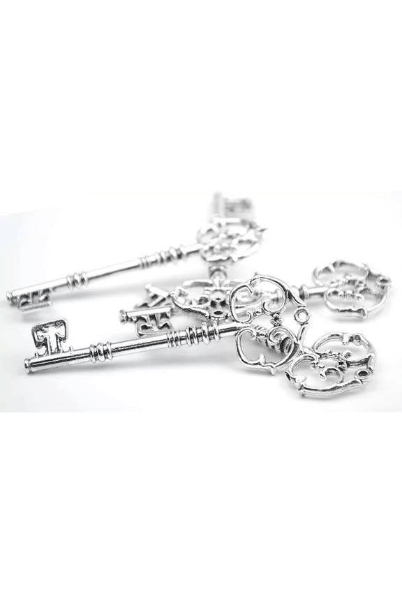 Large Key Pendants Silver Skeleton Keys Santa Keys Christmas 3" Big 20 Bulk