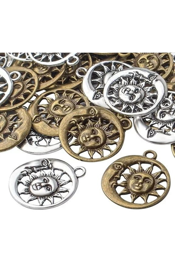 Large Sun Pendants Silver Bronze Sun and Moon Celestial Charms Open 30mm 50pcs