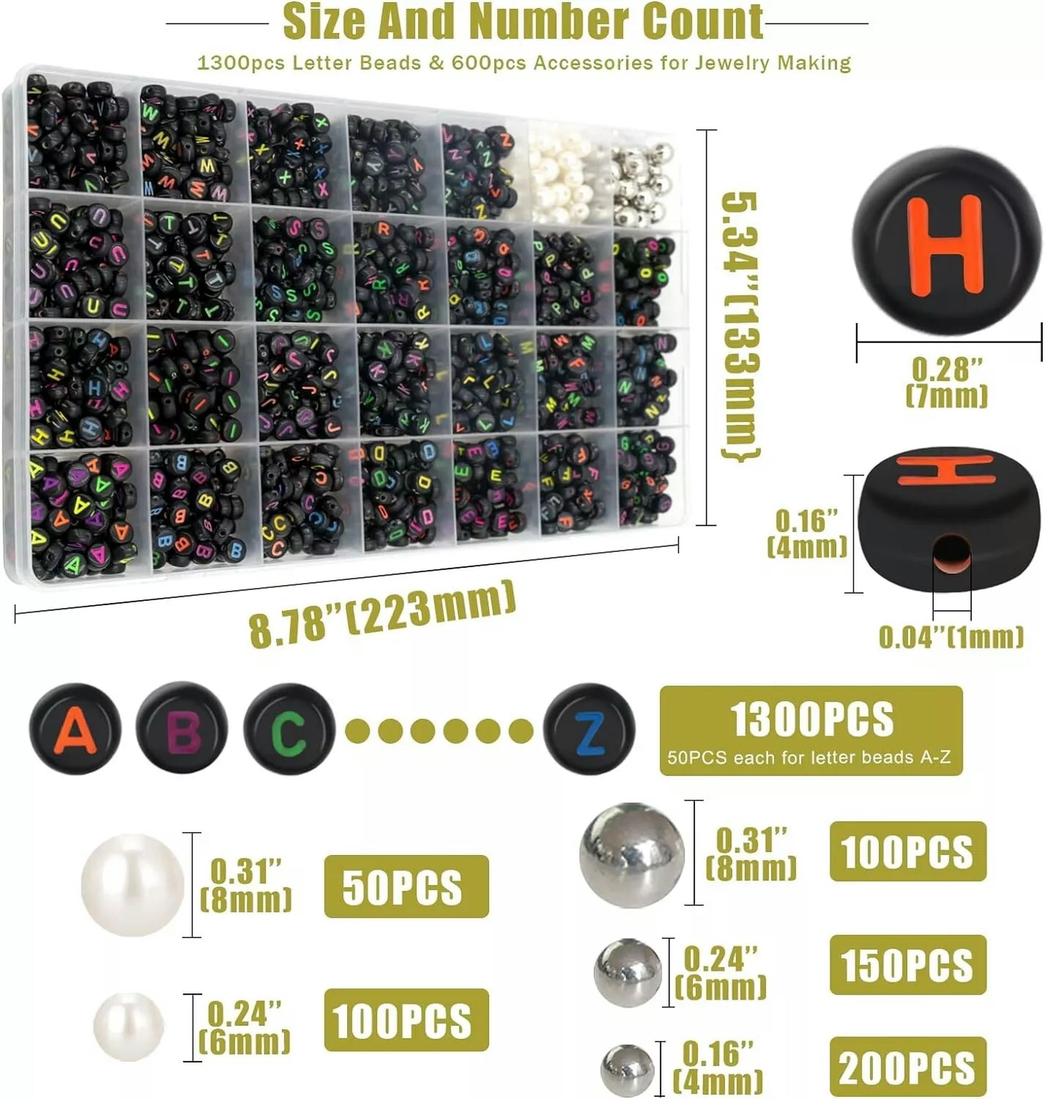 U8MO Letter Beads Alphabet Beads Black Neon Bulk Beads Wholesale 7mm 1900pcs