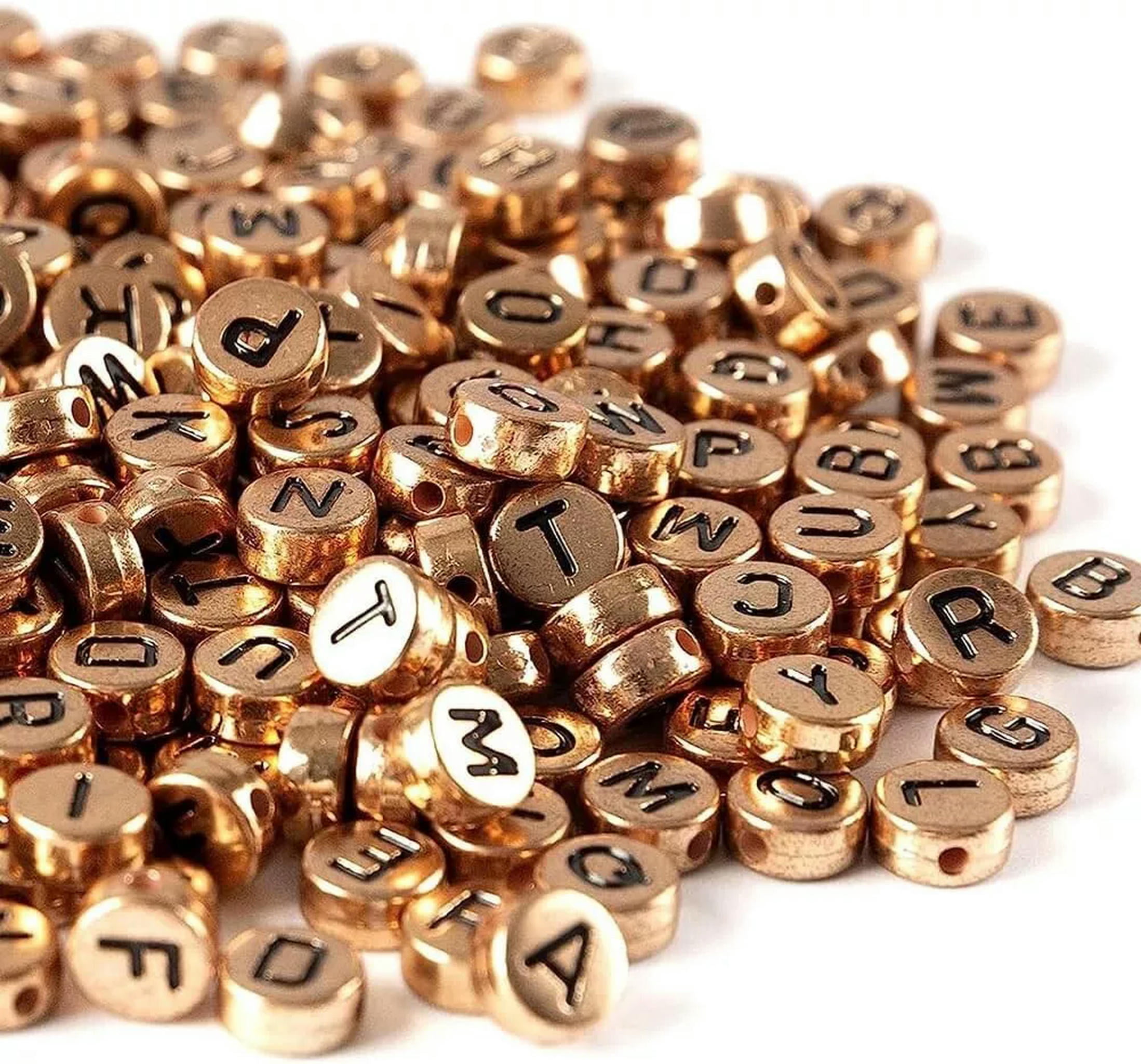 U8MO Letter Beads Alphabet Beads Rose Gold Bulk Beads Wholesale 7mm Gold Plated 1000