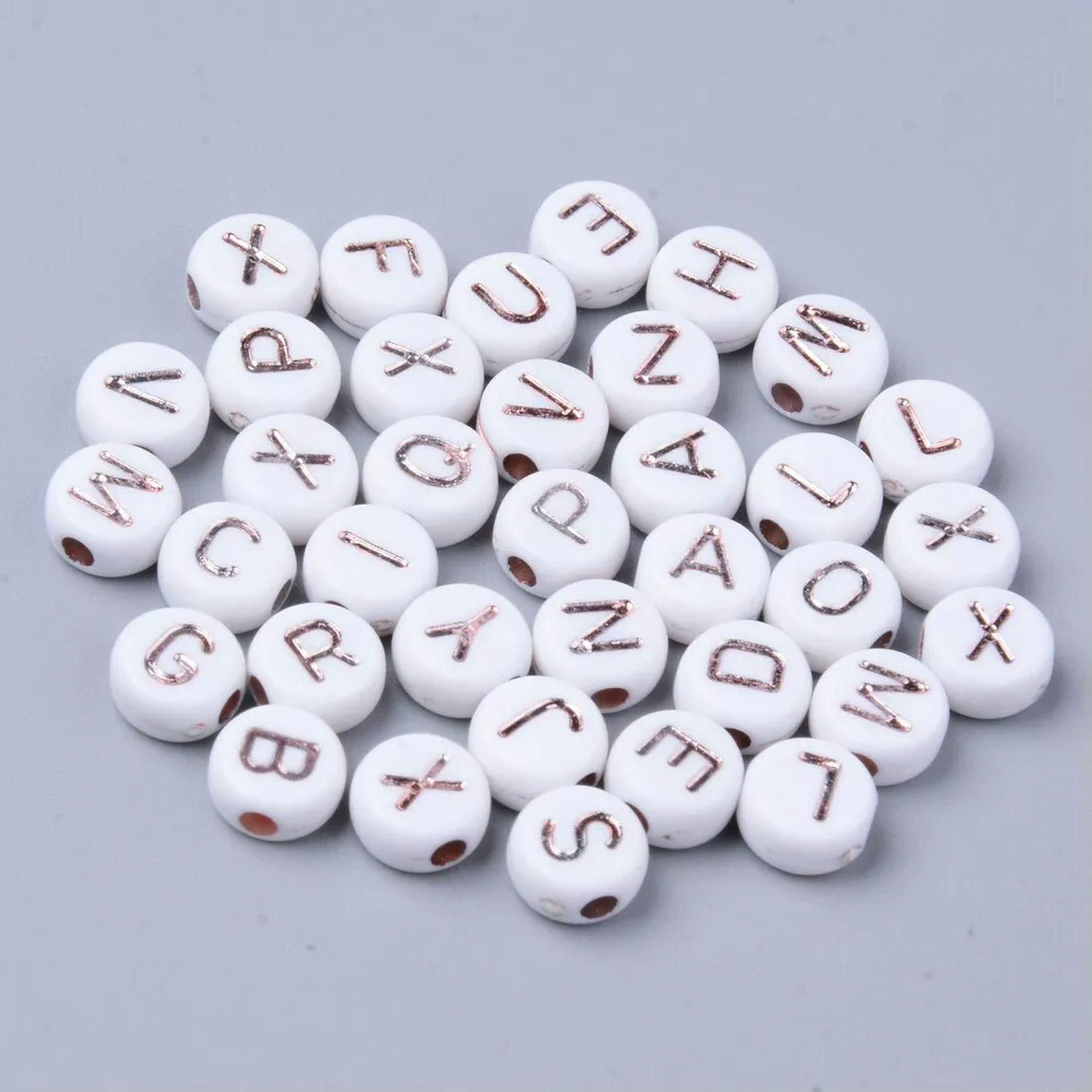 U8MO Letter Beads Alphabet Beads Rose Gold White Bulk Beads Wholesale 7mm Mixed 1200p
