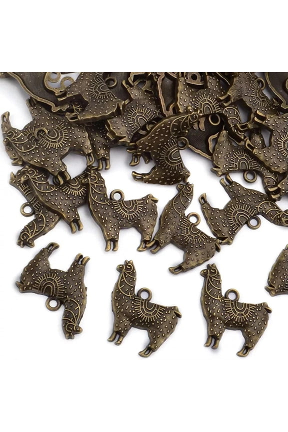 Llama Charms Animal Pendants Alpaca Jewelry Antiqued Bronze 26mm 5pcs