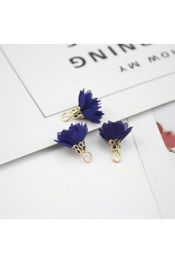 Lot 4pcs chiffon petal tassel DIY Earrings tassels charms pendant Trim Crafts-Navy-4pcs