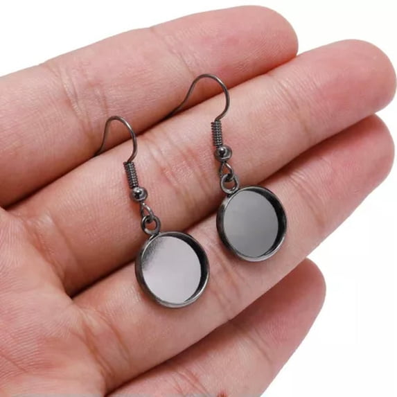 U8MO Metal 10pcs 10~25mm Ear Hooks with Base Cup Earring Post Findings DIY Handmade-Gunblack-10mm