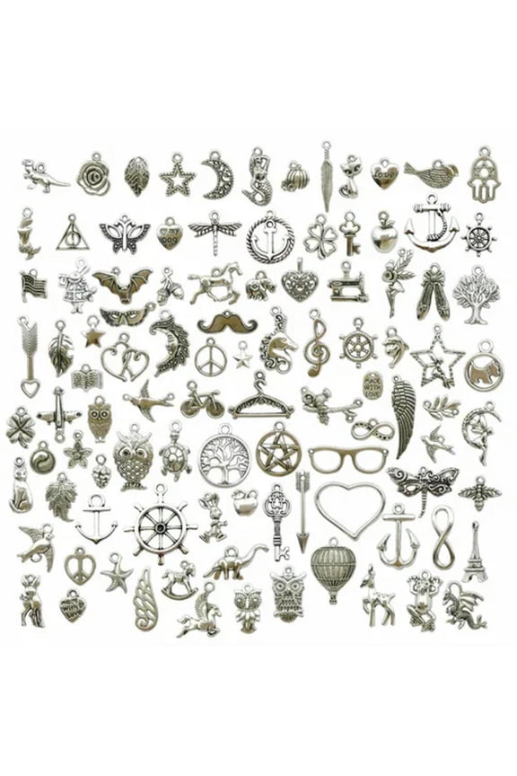 Mix 100pcs Antique Silver Charms Pendants for Jewelry Making Earrings Bracelet-1# Mix 100pcs