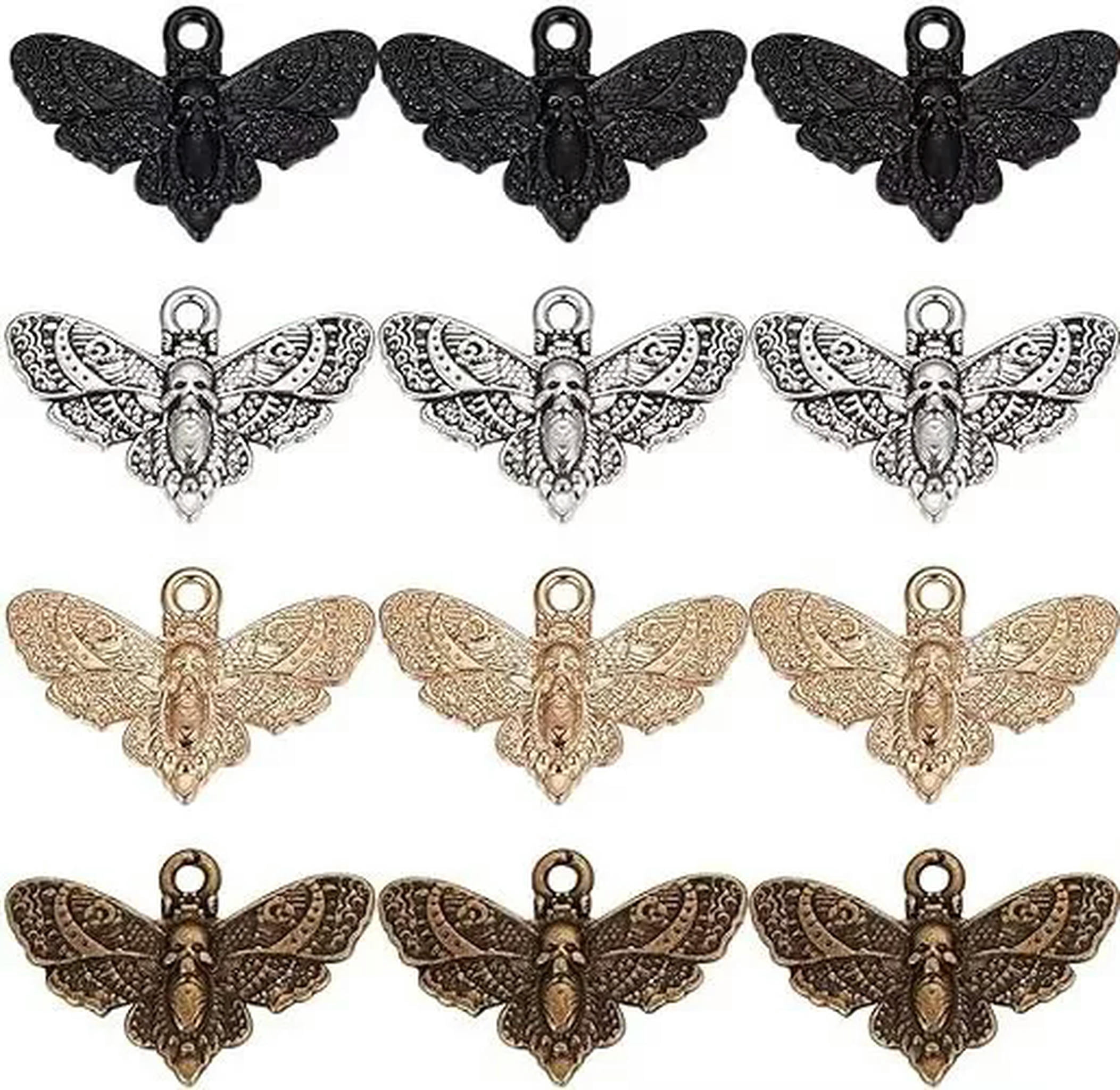 U8MO Moth Charms Death Head Antiqued Silver Bronze Black Gothic Flash Bulk 80pcs