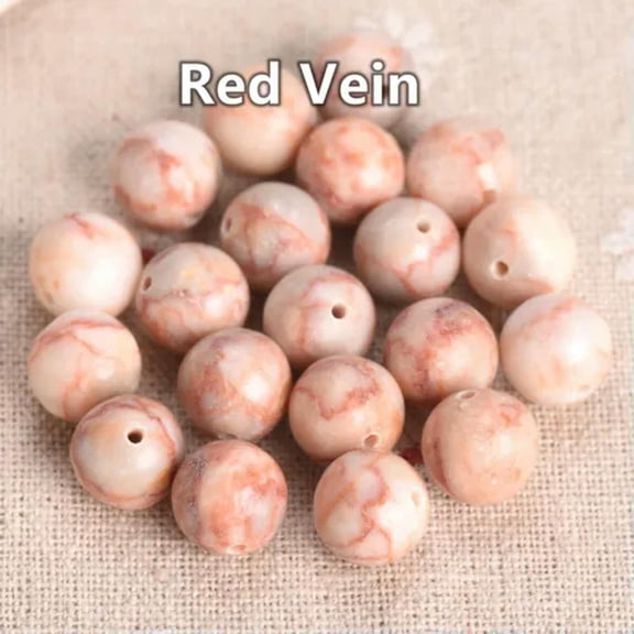 U8MO Natural Stone Round 4mm 6mm 8mm 10mm Loose Gemstone Beads For DIY Bracelet-Red Vein-4mm (50pcs)