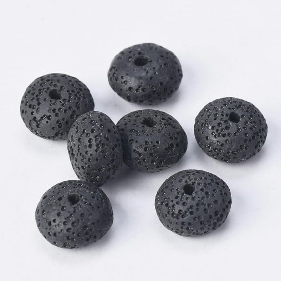 U8MO Natural Volcano Lava Stone 5x8mm 6x10mm Rondelle Loose Crafts Beads DIY Jewelry-6x10mm 32pcs-Black