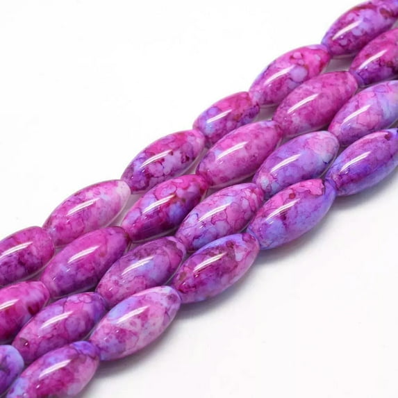 U8MO 10 Speckled Glass Beads 22mm Assorted Lot Oval Jewelry Supplies Fuchsia Purple