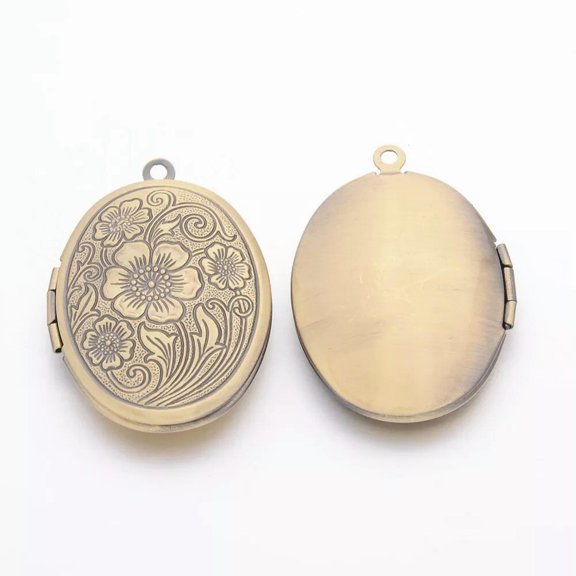 U8MO Oval Locket Pendant Antiqued Bronze Prayer Locket Wish Box Charm Brass Floral