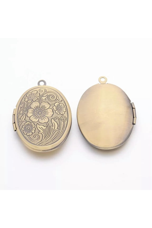 Oval Locket Pendant Antiqued Bronze Prayer Locket Wish Box Charm Brass Floral