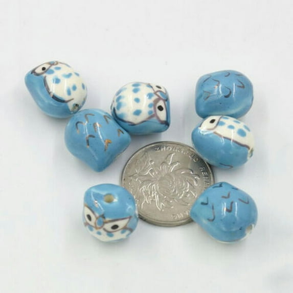 U8MO Owl Ceramic Bead Craft Loose Beads Jewelry DIY Bracelet Earrings Accessories-Sky blue-5pcs