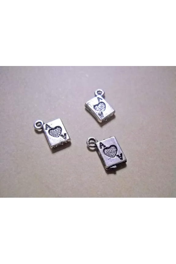 Playing Card Charms Antiqued Silver Ace of Heart 2 Sided Miniature Bulk 50pcs